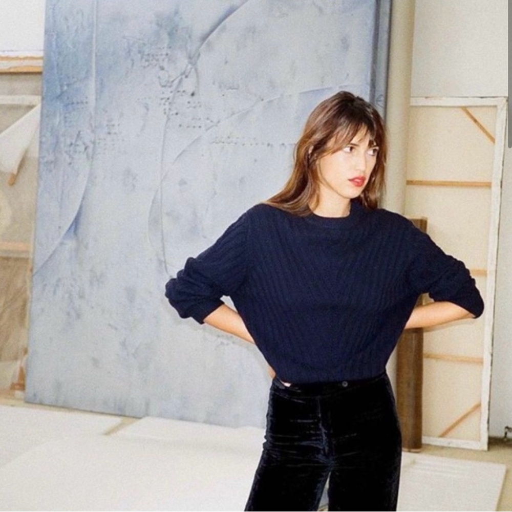 Rouje Paris Joy Wool Cropped Navy Chevron
Knit Sweater